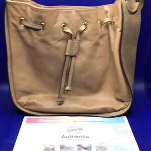 Frye and Co. Drawstring Tan Leather Bucket Bag